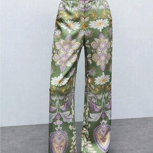 Floral Green and Purple Women's Pants